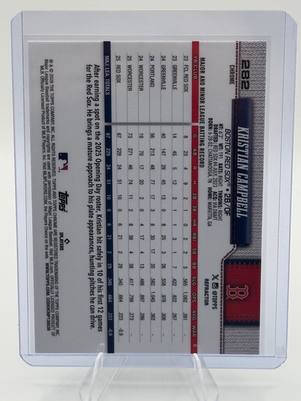 2026 Topps Chrome Kristian Campbell #282 Boston Red Sox Near Mint or Better