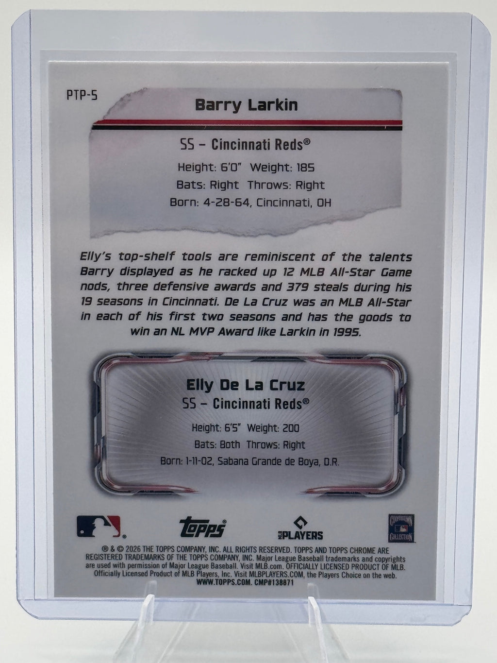 2026 Topps Chrome Barry Larkin / Elly De La Cruz #PTP-5 Past to Present Reds NM