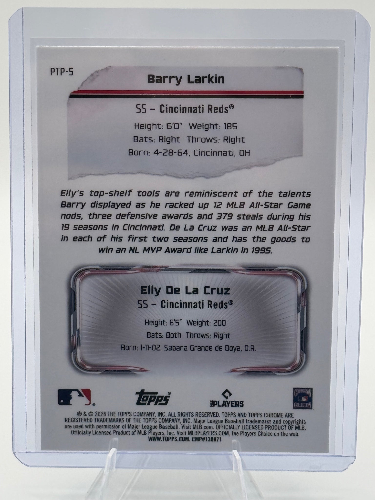 2026 Topps Chrome Barry Larkin / Elly De La Cruz #PTP-5 Past to Present Reds NM