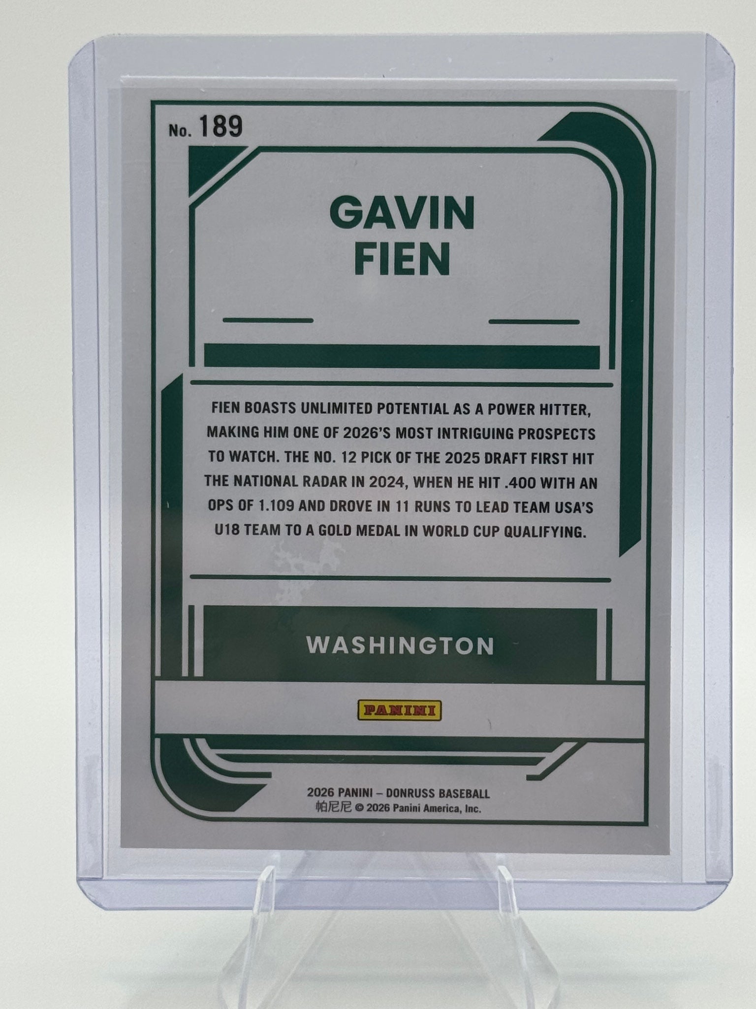 2026 Donruss Gavin Fien #189 Washington Nationals Near Mint or Better