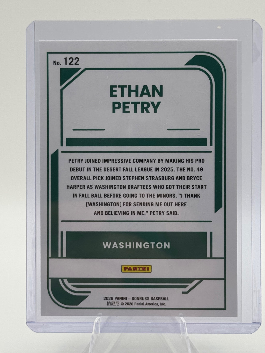2026 Donruss Ethan Petry #122 Washington Nationals Near Mint or Better