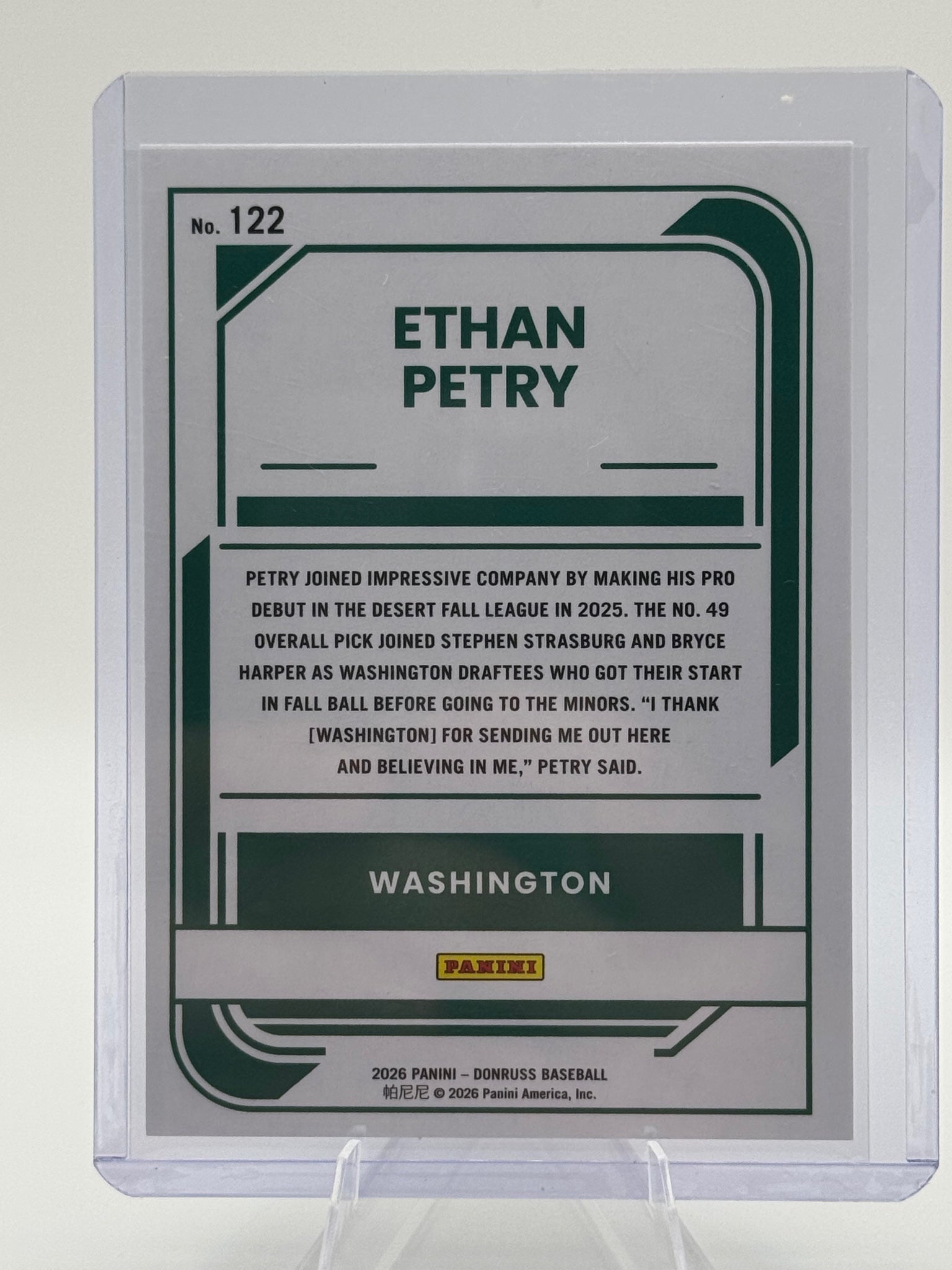 2026 Donruss Ethan Petry #122 Washington Nationals Near Mint or Better