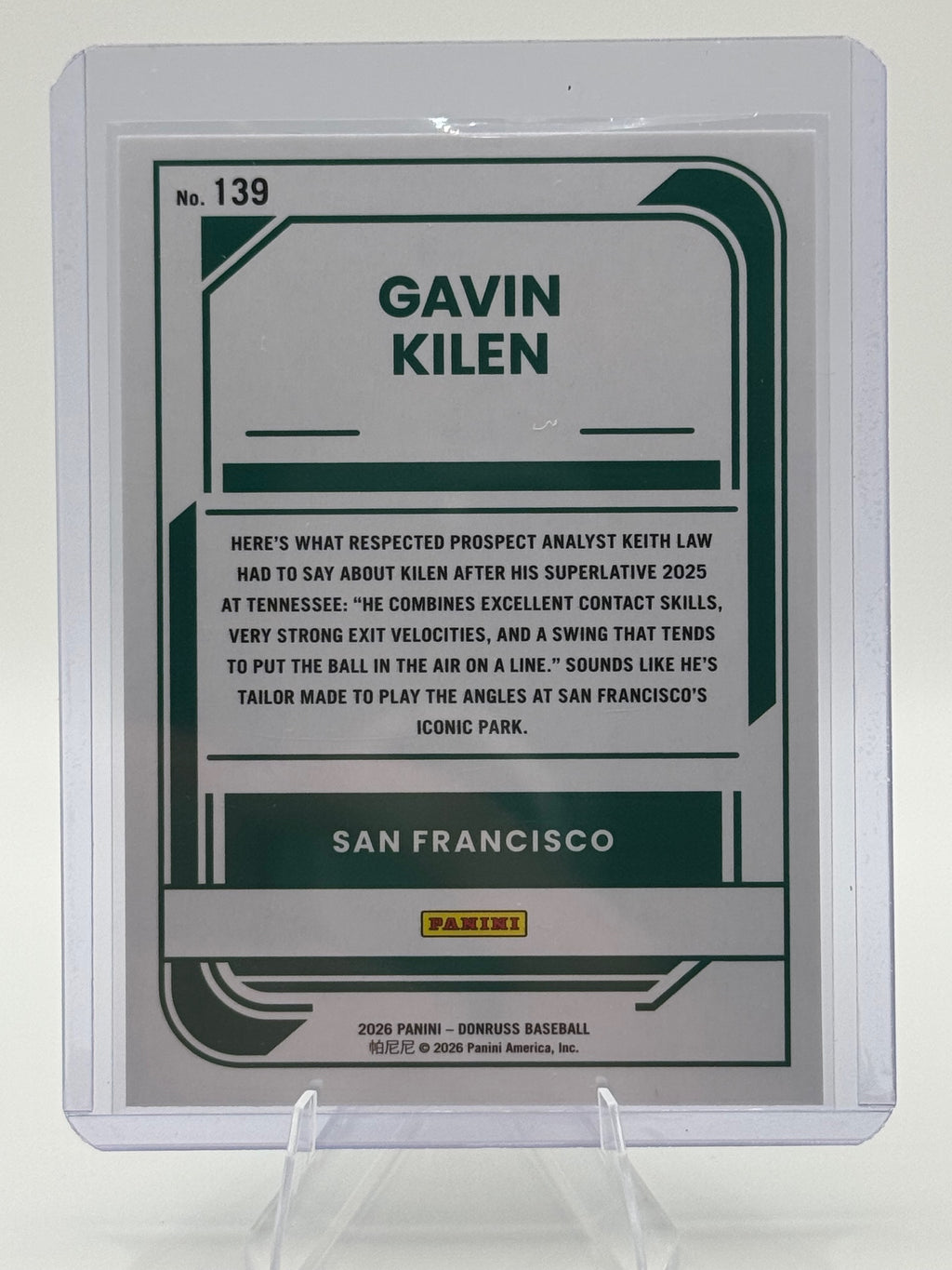 2026 Donruss Gavin Kilen #139 San Francisco Giants Near Mint or Better