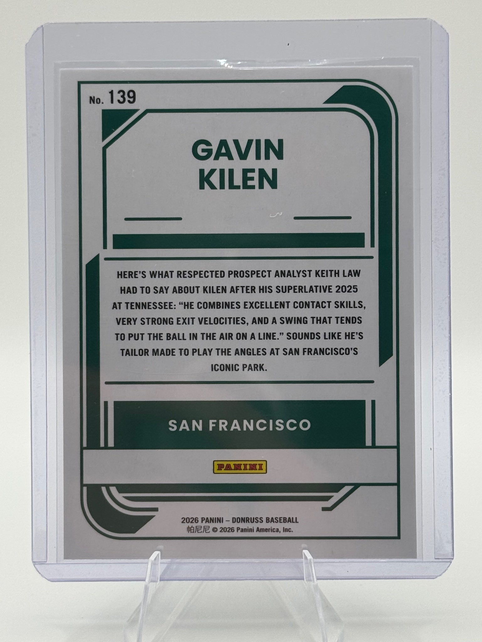 2026 Donruss Gavin Kilen #139 San Francisco Giants Near Mint or Better