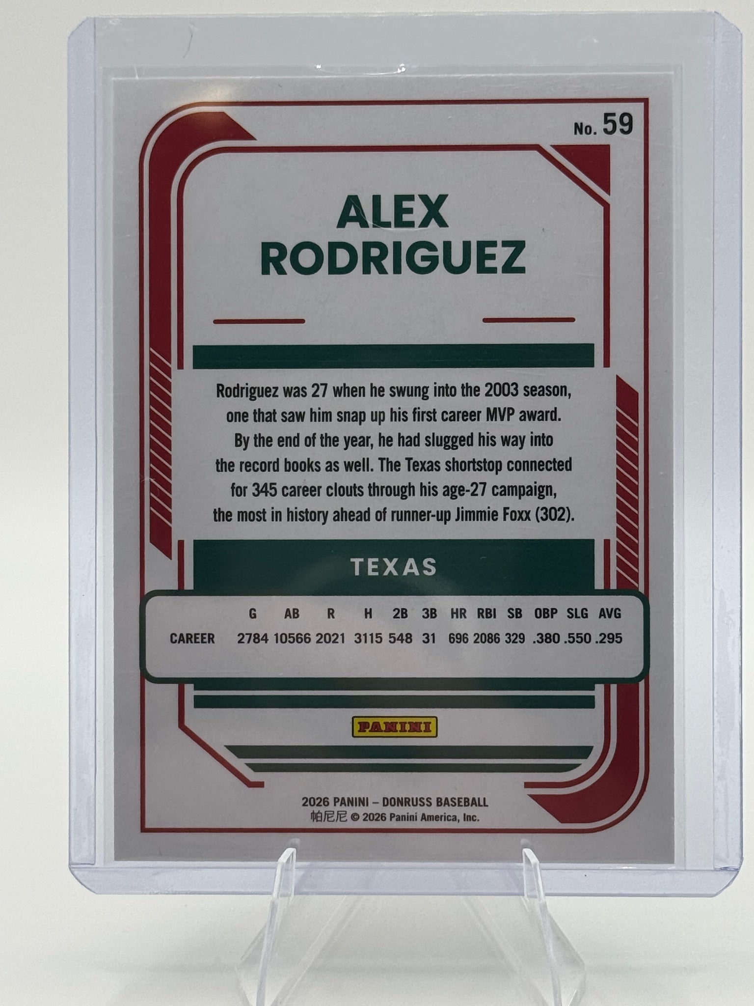 2026 Donruss Alex Rodriguez #59 Purple Texas Rangers Near Mint or Better