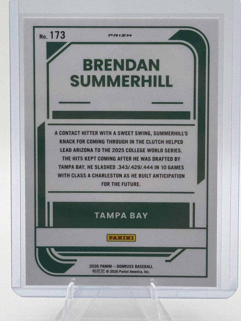 2026 Donruss Brendan Summerhill #173 Optic Blue Velocity Tampa Bay Rays NM