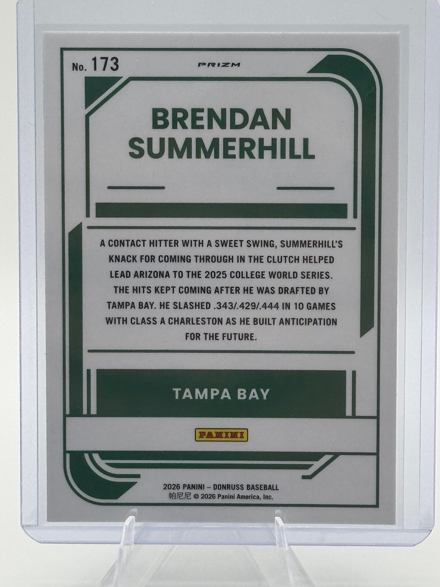 2026 Donruss Brendan Summerhill #173 Optic Blue Velocity Tampa Bay Rays NM
