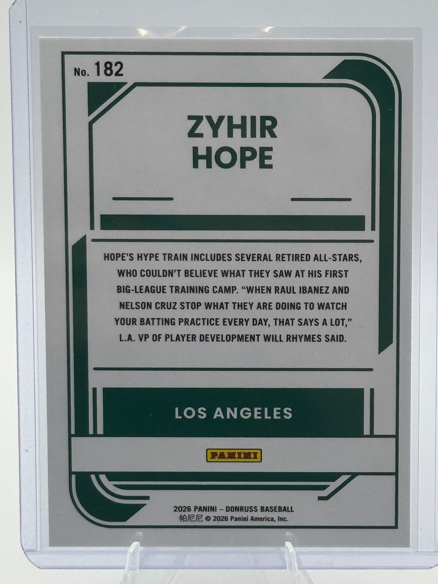 2026 Donruss Zyhir Hope #182 Los Angeles Dodgers Near Mint or Better
