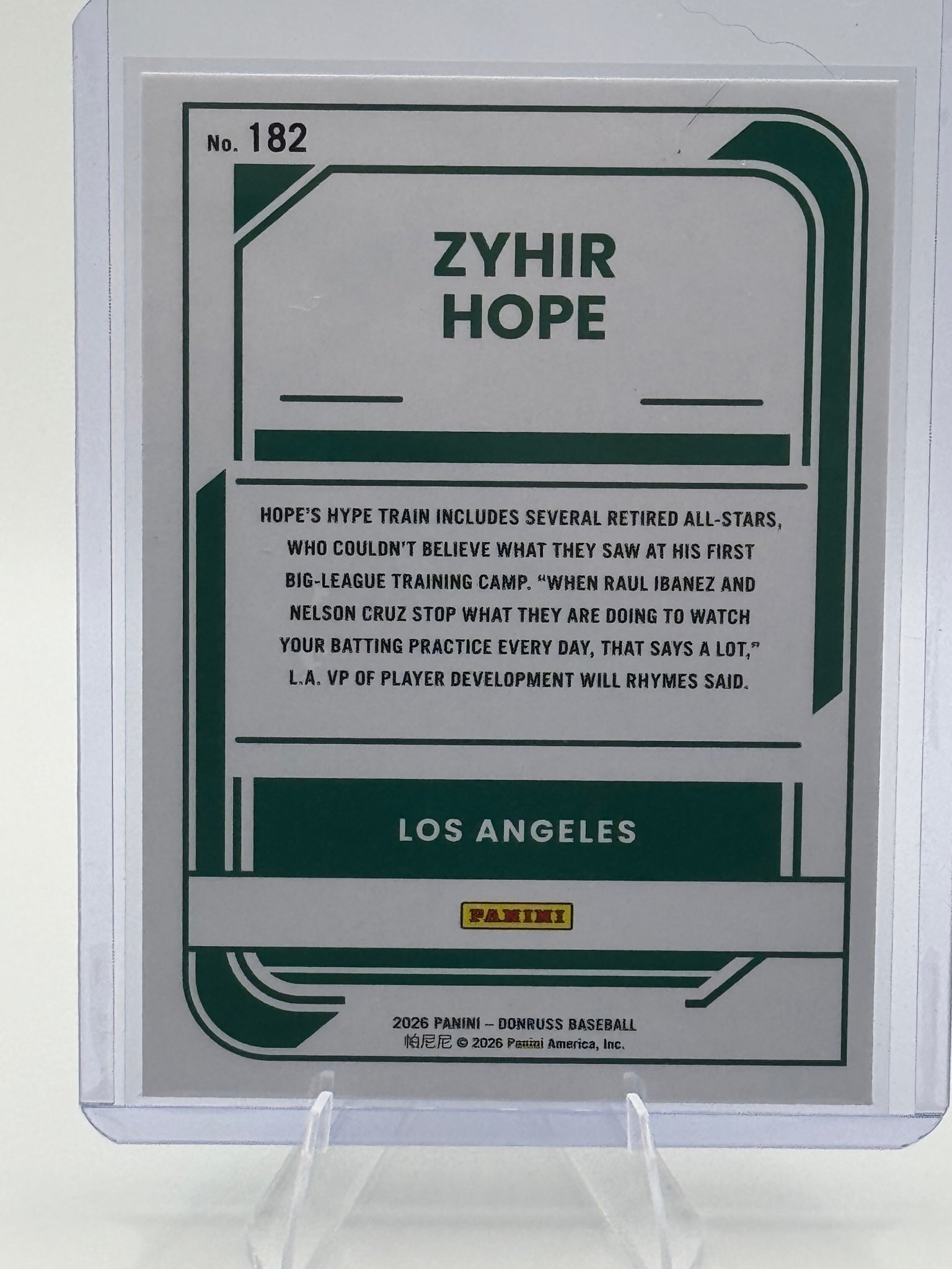 2026 Donruss Zyhir Hope #182 Los Angeles Dodgers Near Mint or Better