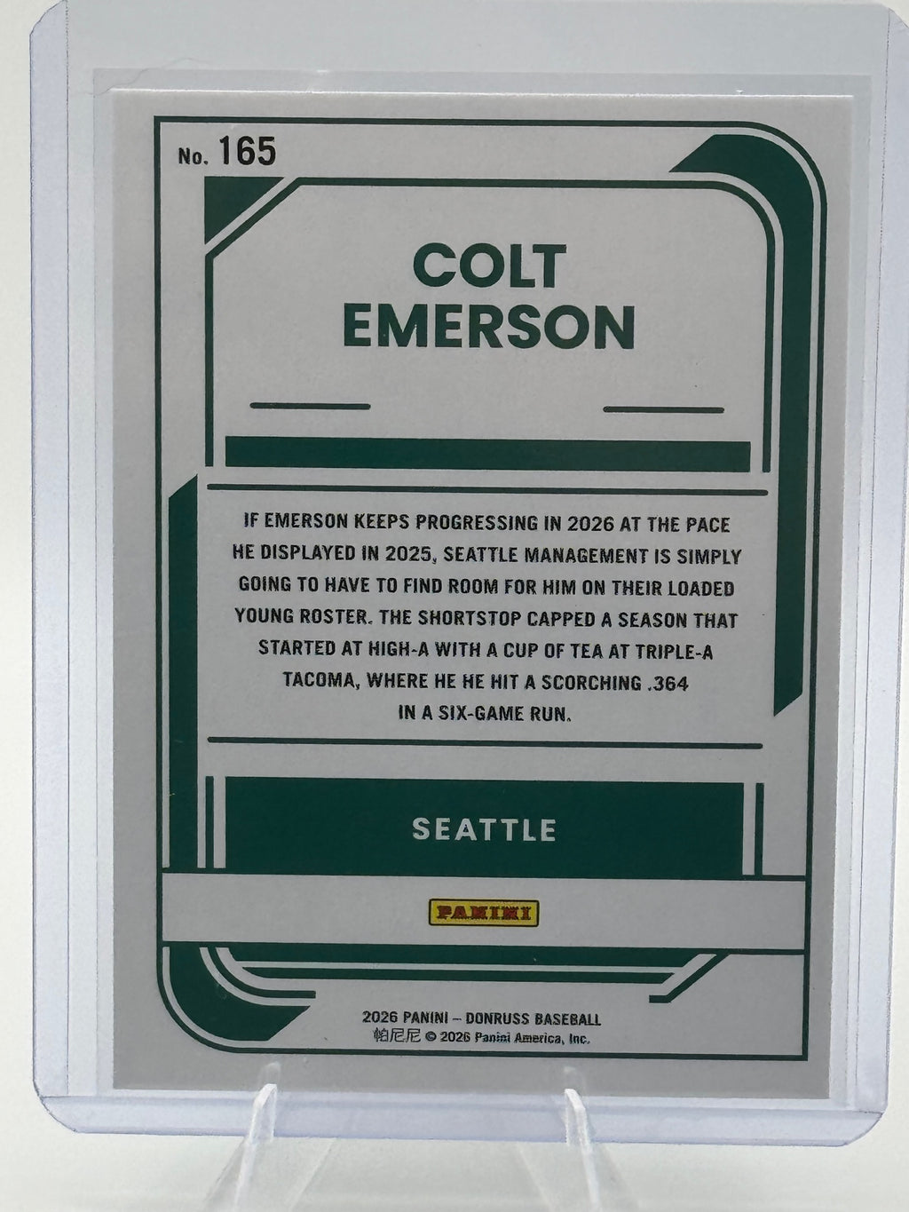 2026 Donruss Colt Emerson #165 Seattle Mariners Near Mint or Better