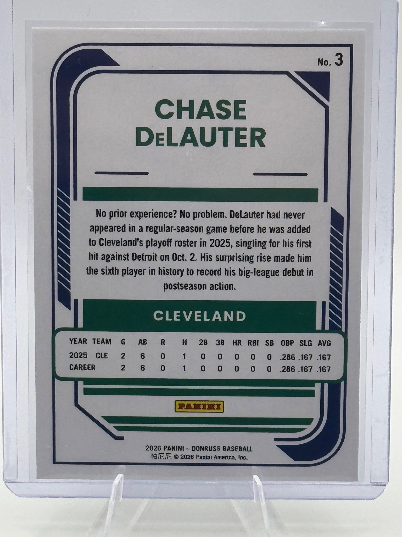 2026 Donruss Chase DeLauter #3 Cleveland Guardians Near Mint or Better