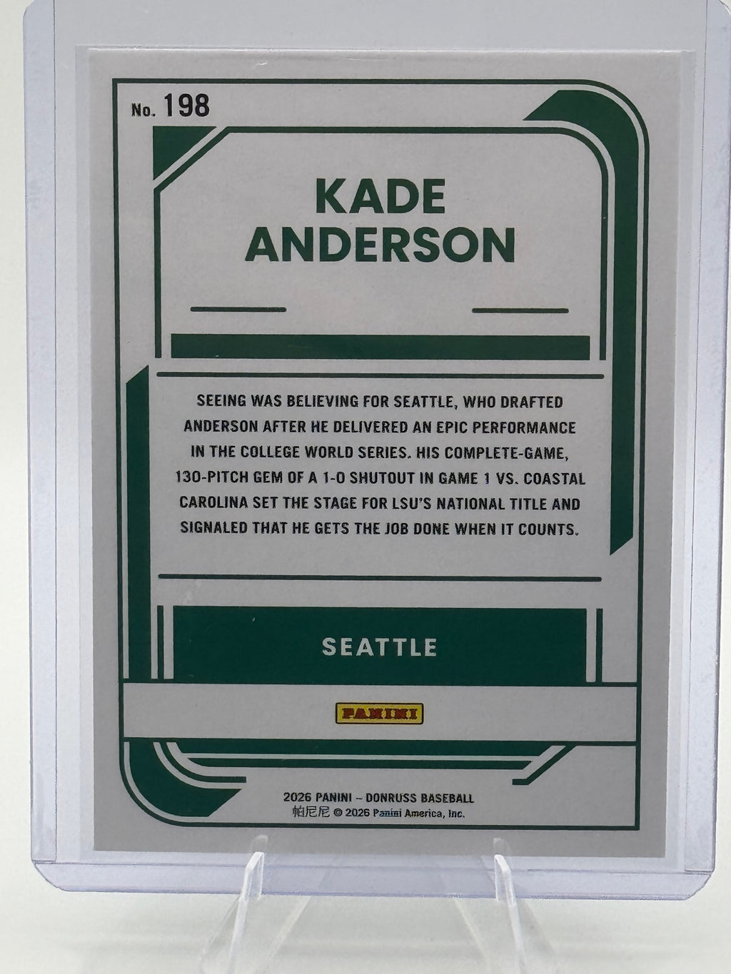 2026 Donruss Kade Anderson #198 Seattle Mariners Near Mint or Better