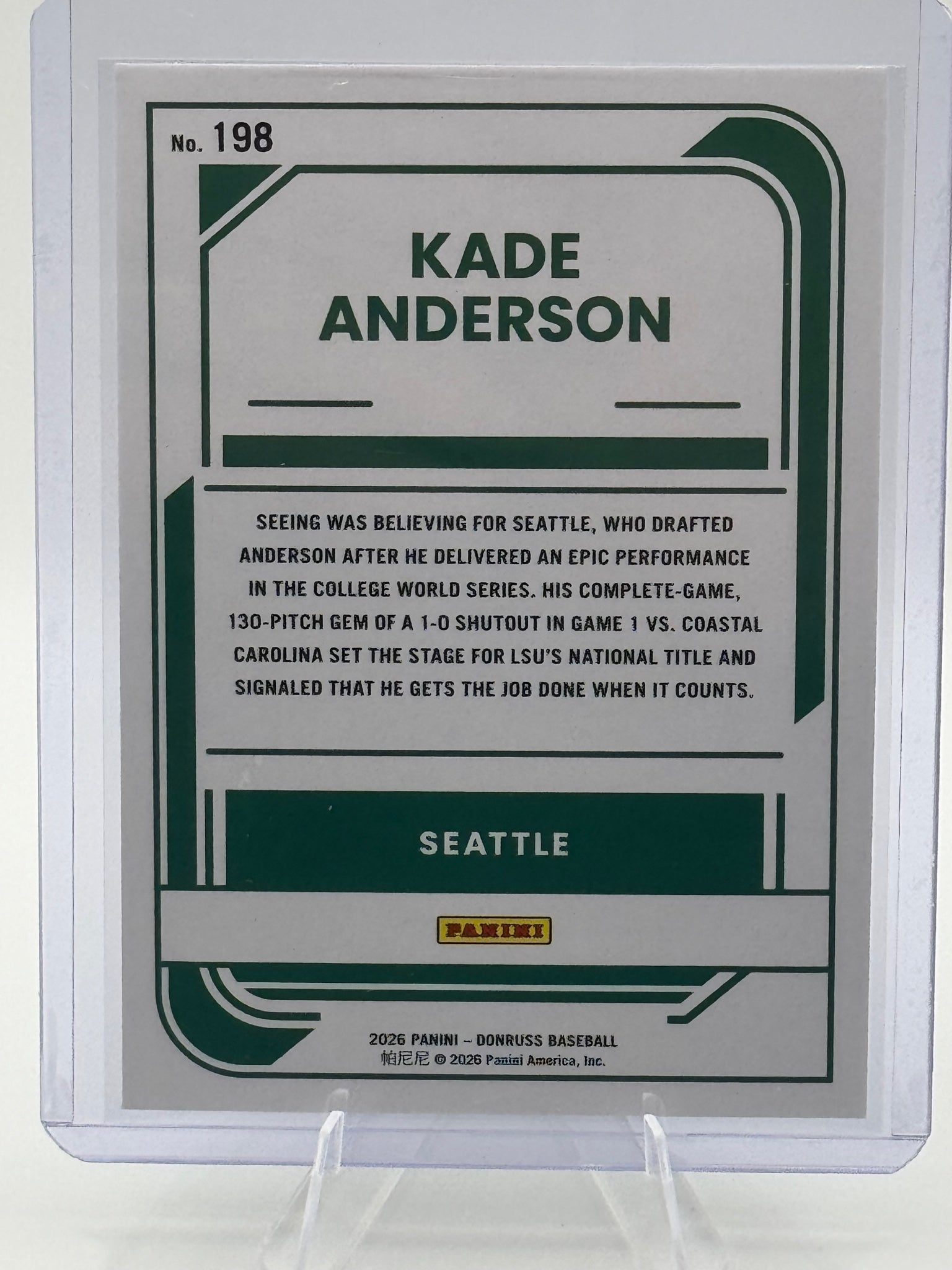 2026 Donruss Kade Anderson #198 Seattle Mariners Near Mint or Better