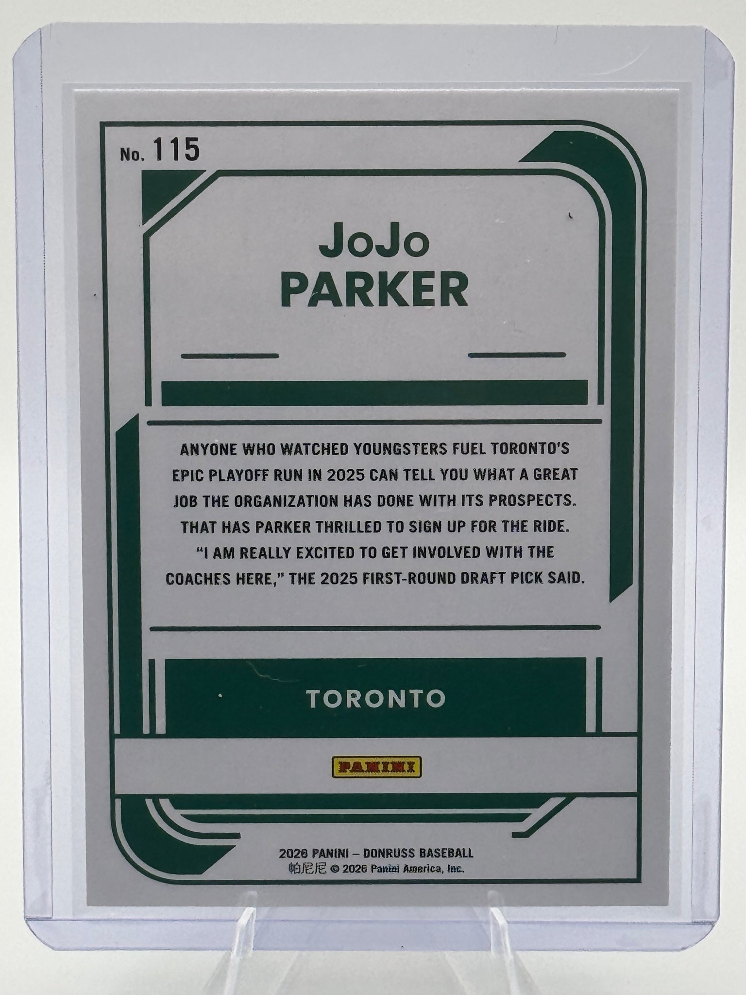 2026 Donruss JoJo Parker #115 Toronto Blue Jays Near Mint or Better