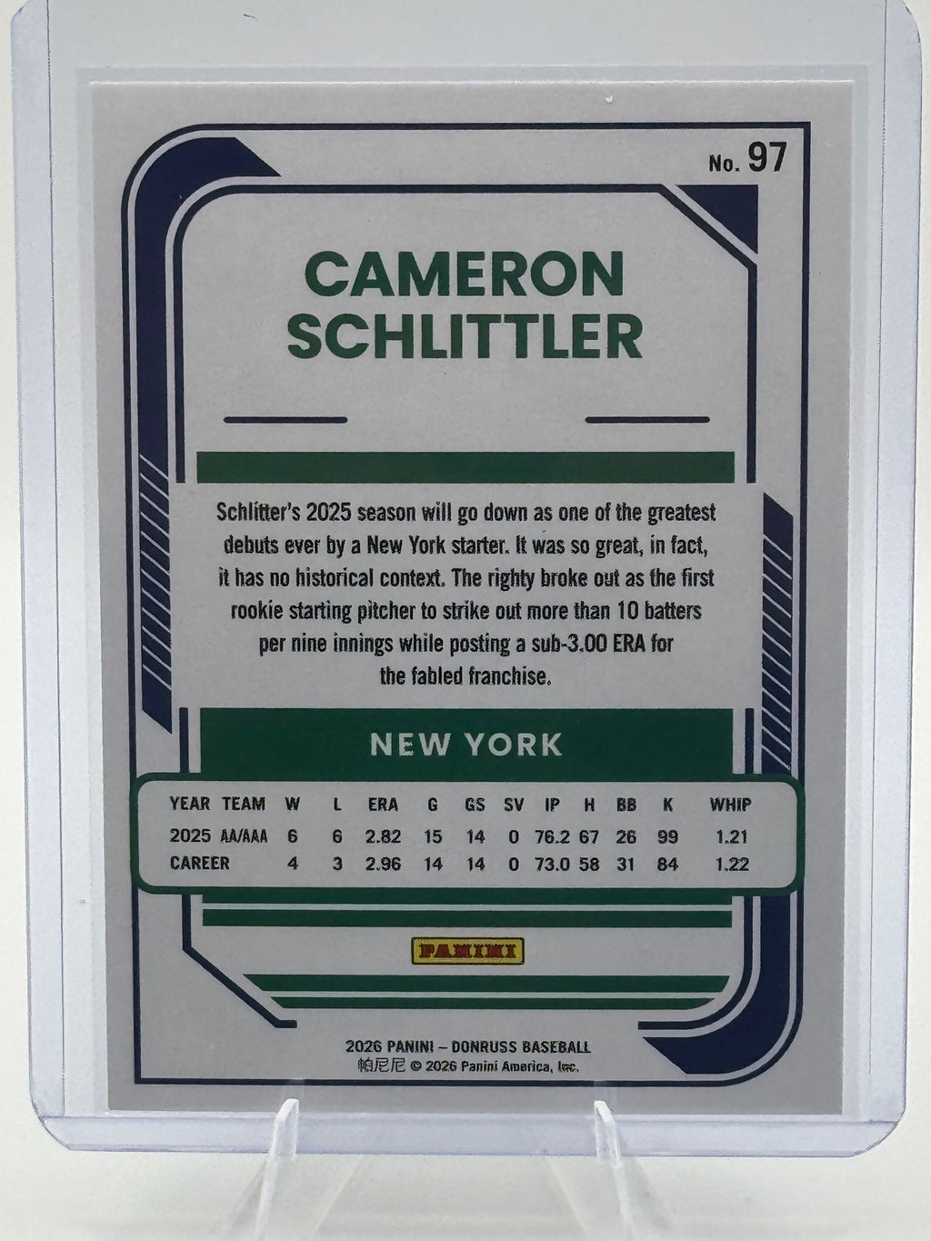 2026 Donruss Cameron Schlittler #97 New York Yankees Near Mint or Better