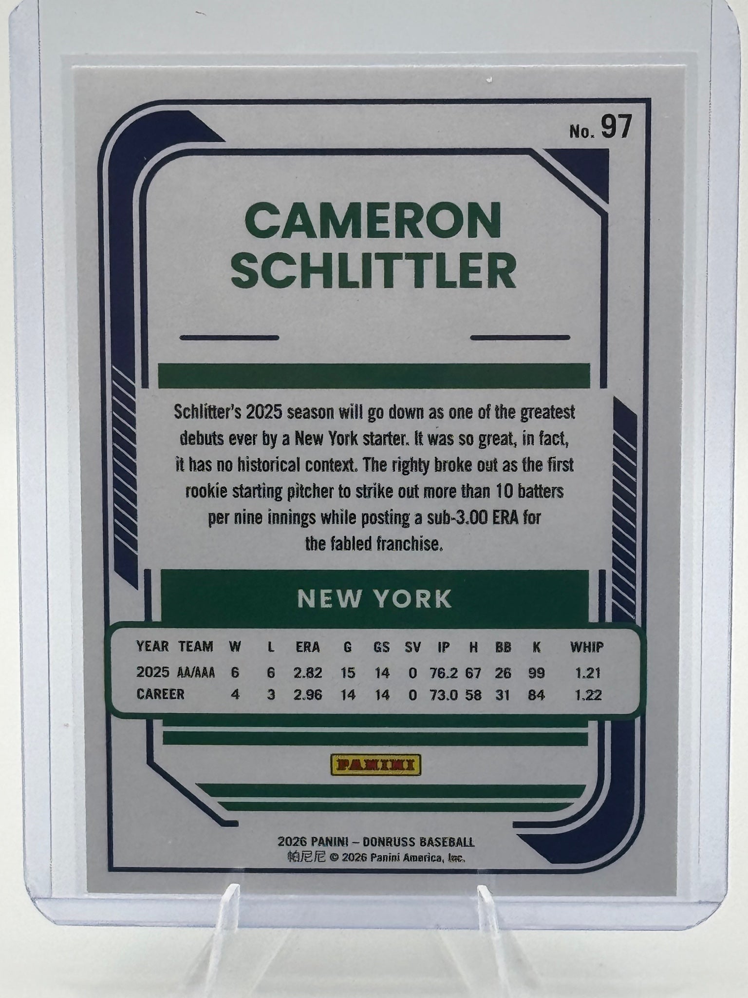 2026 Donruss Cameron Schlittler #97 New York Yankees Near Mint or Better