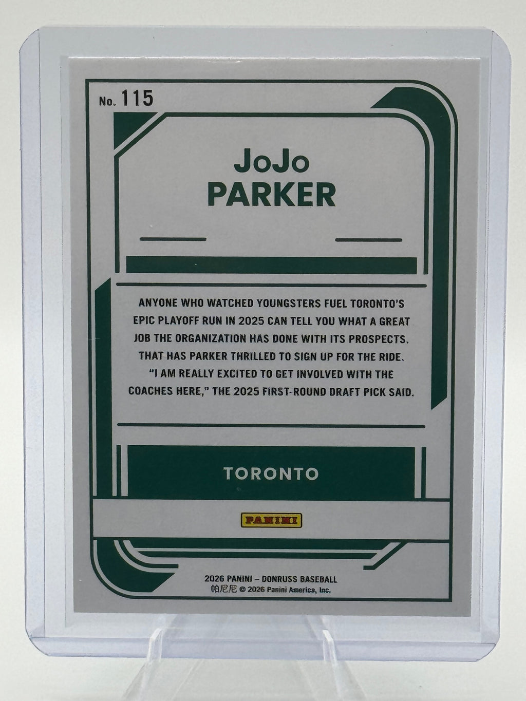 2026 Donruss JoJo Parker #115 Holo Toronto Blue Jays Near Mint or Better