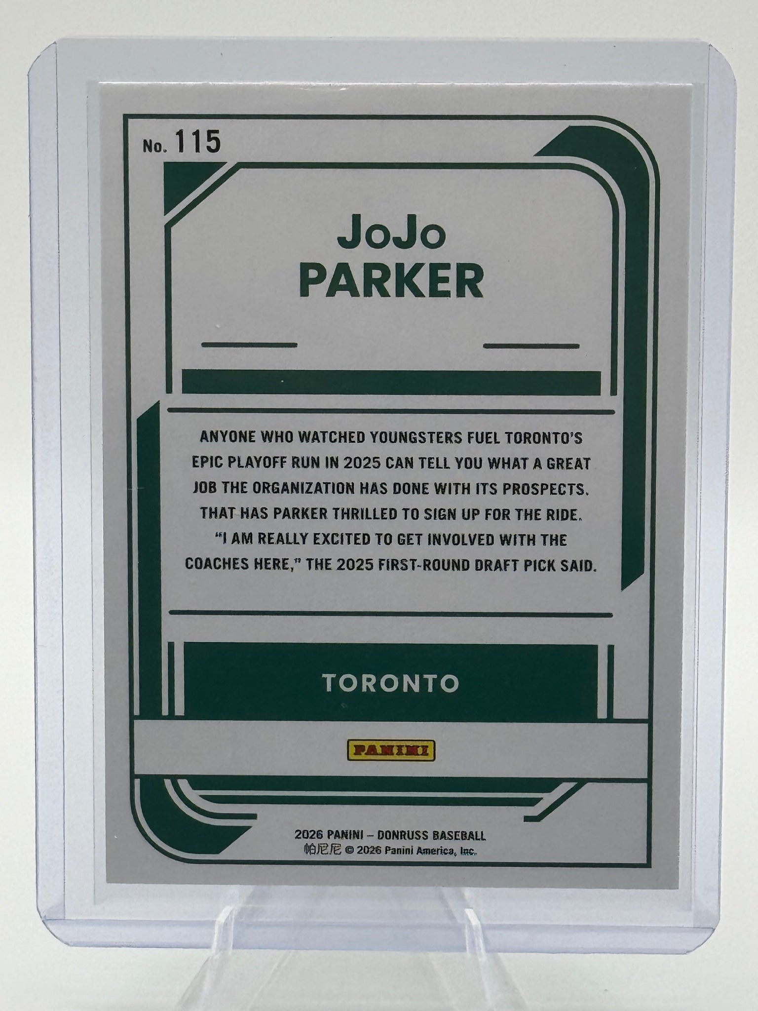 2026 Donruss JoJo Parker #115 Holo Toronto Blue Jays Near Mint or Better