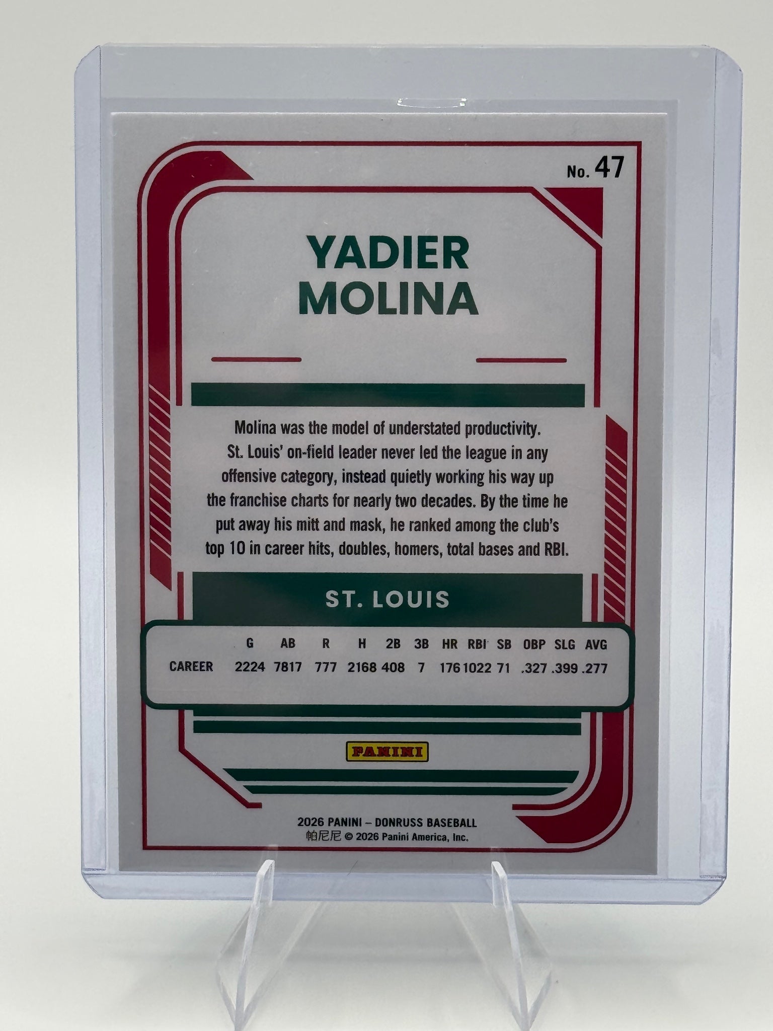 2026 Donruss Yadier Molina #47 Red and Blue St. Louis Cardinals Near Mint