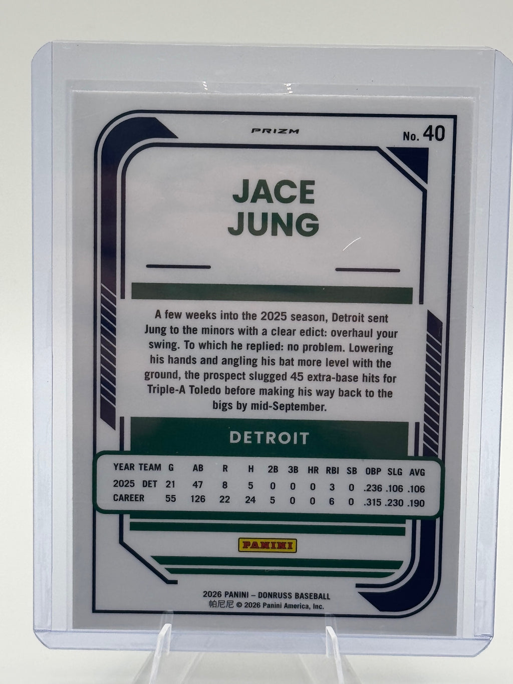 2026 Donruss Jace Jung #40 Optic Orange Velocity Detroit Tigers Near Mint