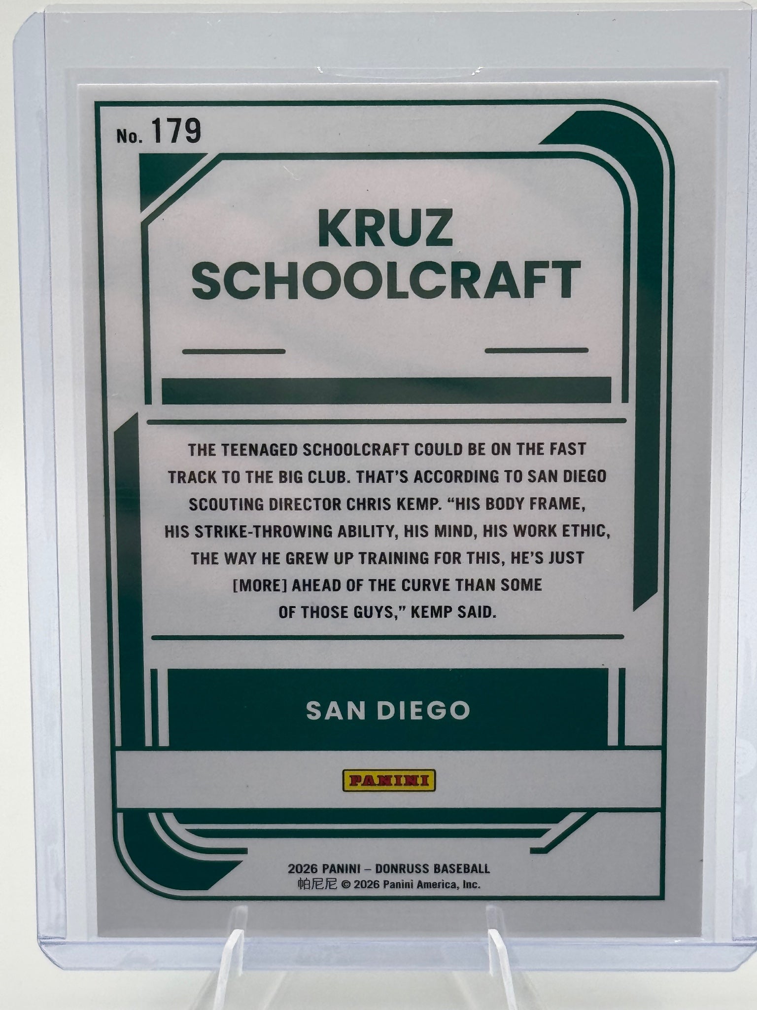 2026 Donruss Kruz Schoolcraft #179 Rockets San Diego Padres Near Mint or Better