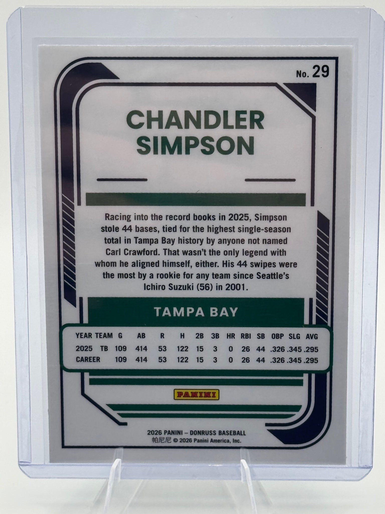2026 Donruss Chandler Simpson #29 Optic Holo Tampa Bay Rays Near Mint or Better