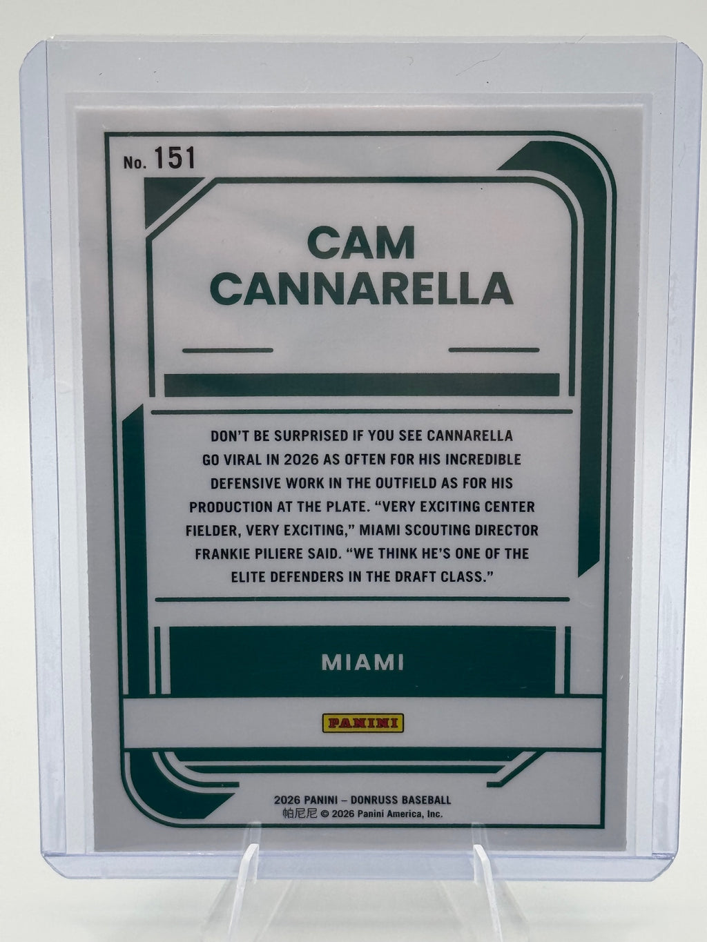 2026 Donruss Cam Cannarella #151 Optic Miami Marlins Near Mint or Better