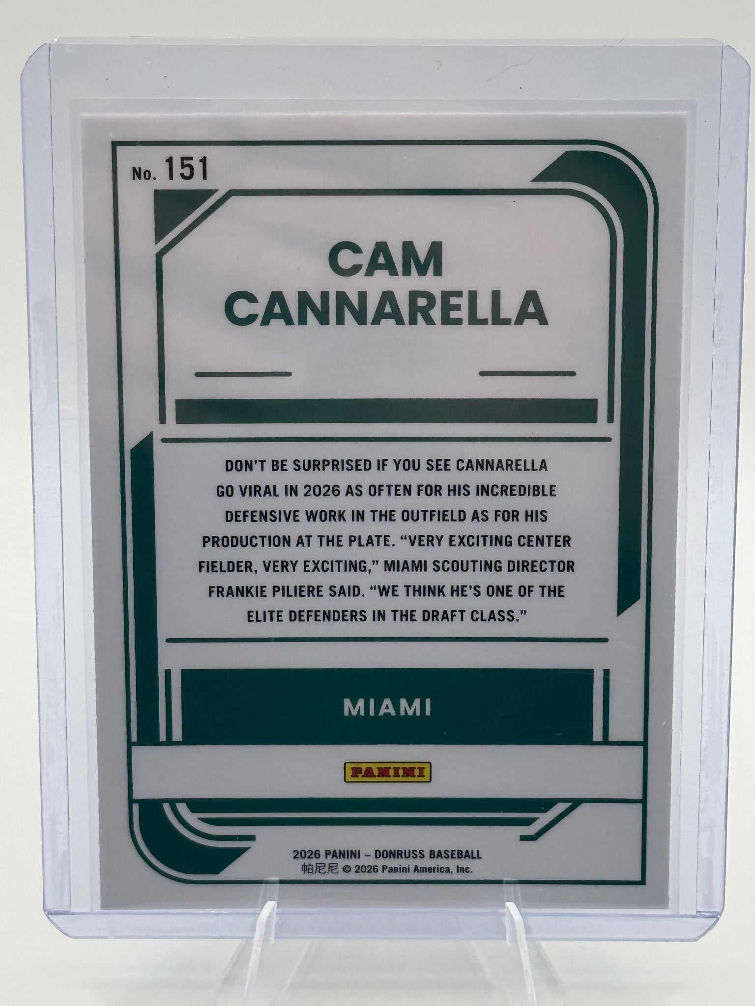 2026 Donruss Cam Cannarella #151 Optic Miami Marlins Near Mint or Better