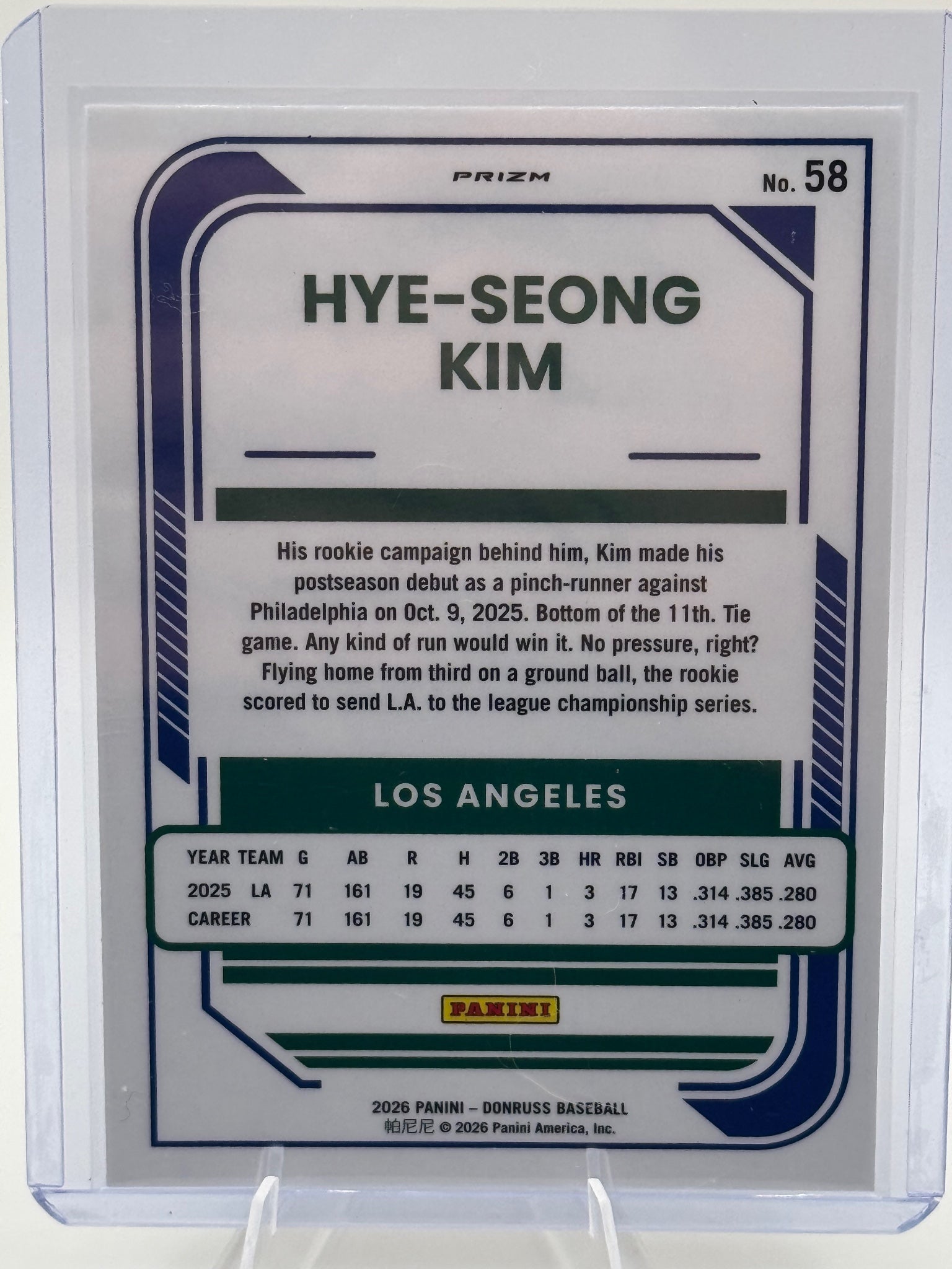 2026 Donruss Hye-Seong Kim #58 Optic Orange Velocity Los Angeles Dodgers NM