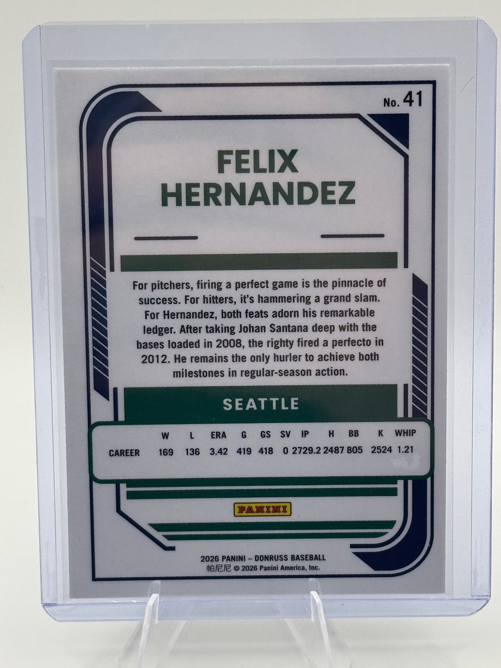 2026 Donruss Felix Hernandez #41 Optic Holo Seattle Mariners Near Mint or Better