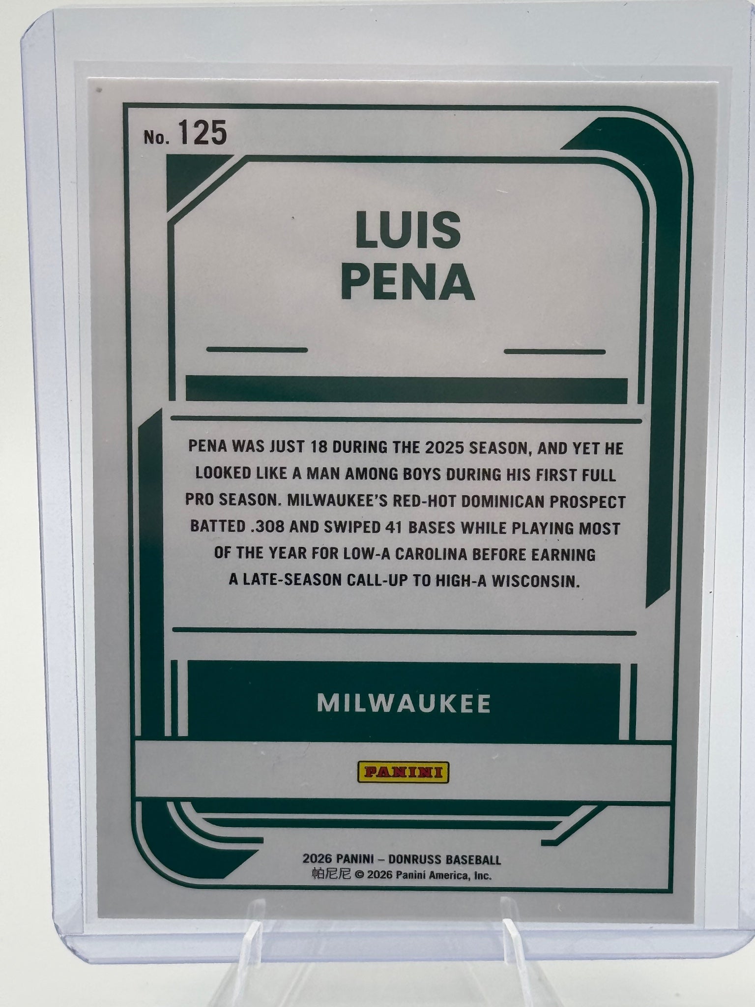 2026 Donruss Luis Pena #125 Milwaukee Brewers Near Mint or Better