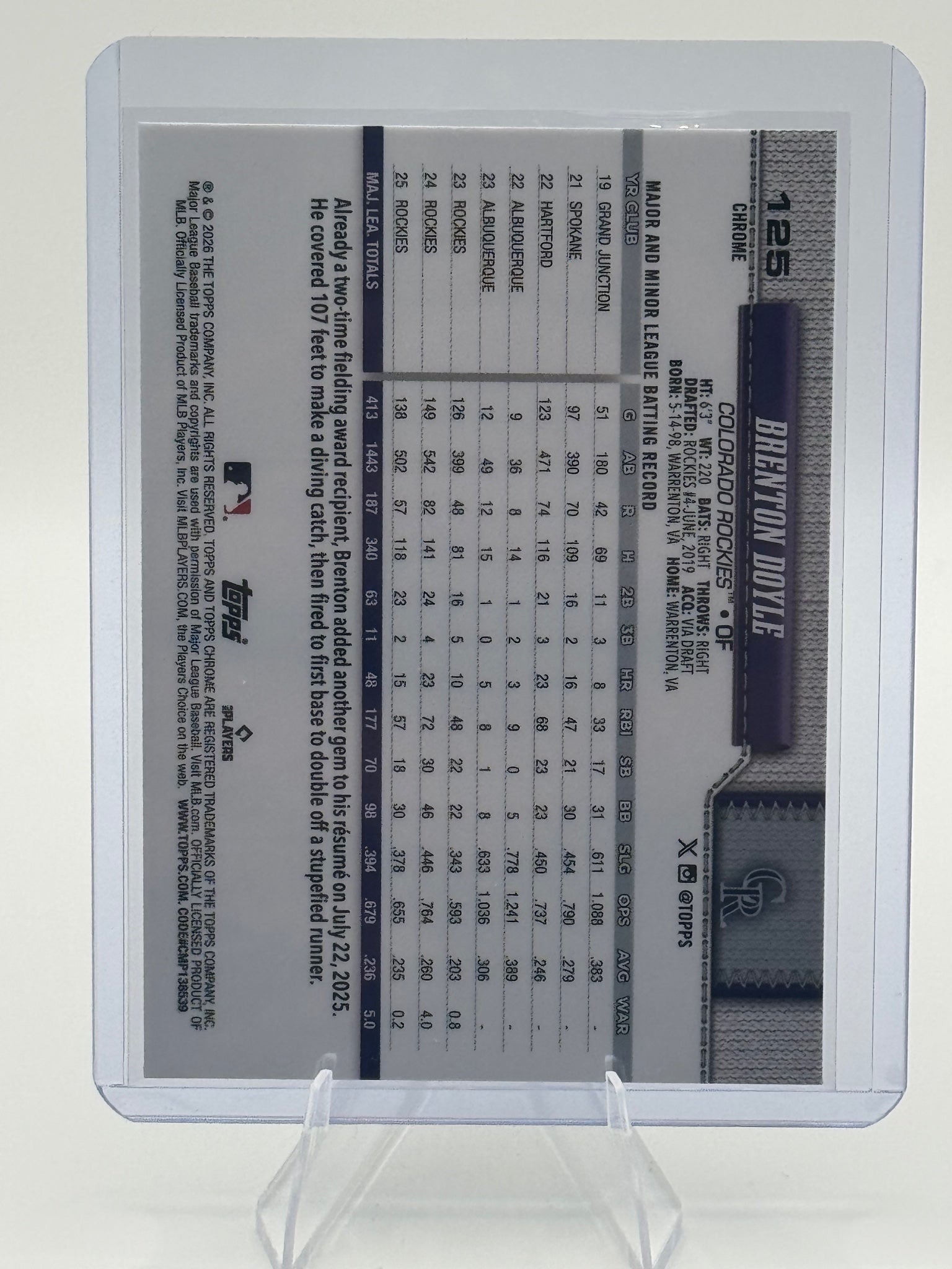 2026 Topps Chrome Brenton Doyle #125 Colorado Rockies Near Mint or Better