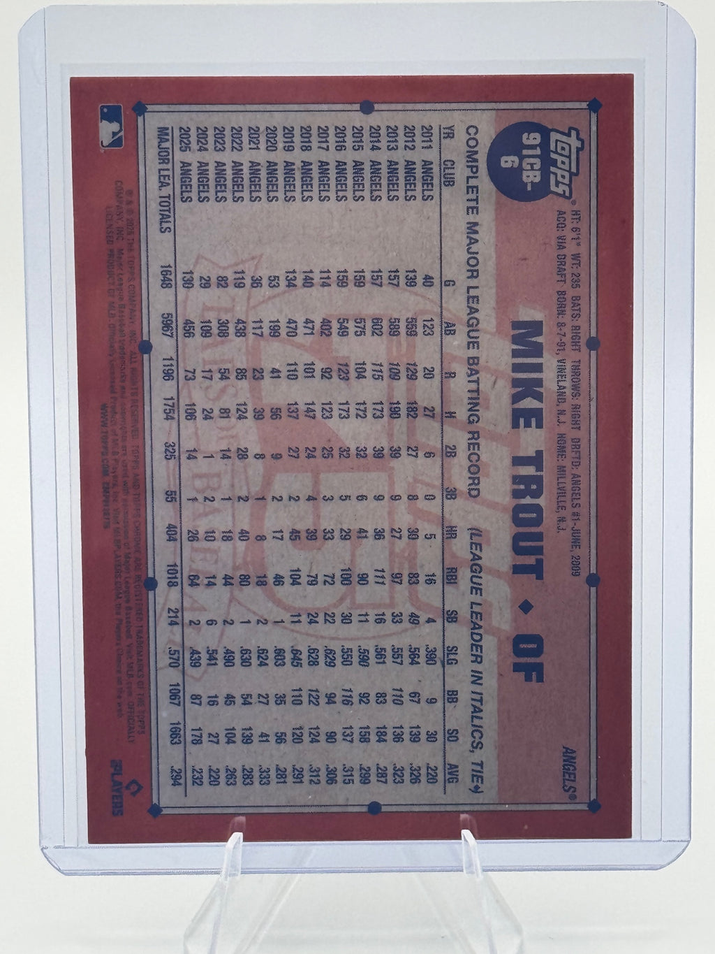 2026 Topps Chrome Mike Trout #91CB-6 1991 Los Angeles Angels NM