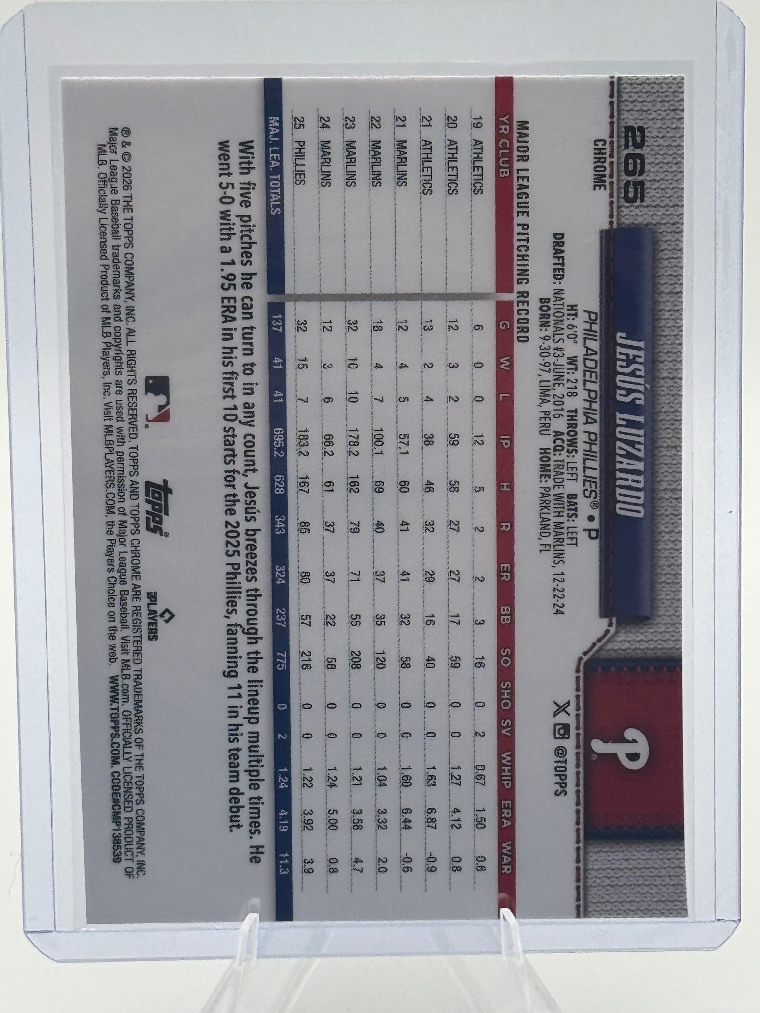 2026 Topps Chrome Jesús Luzardo #265 Philadelphia Phillies Near Mint or Better
