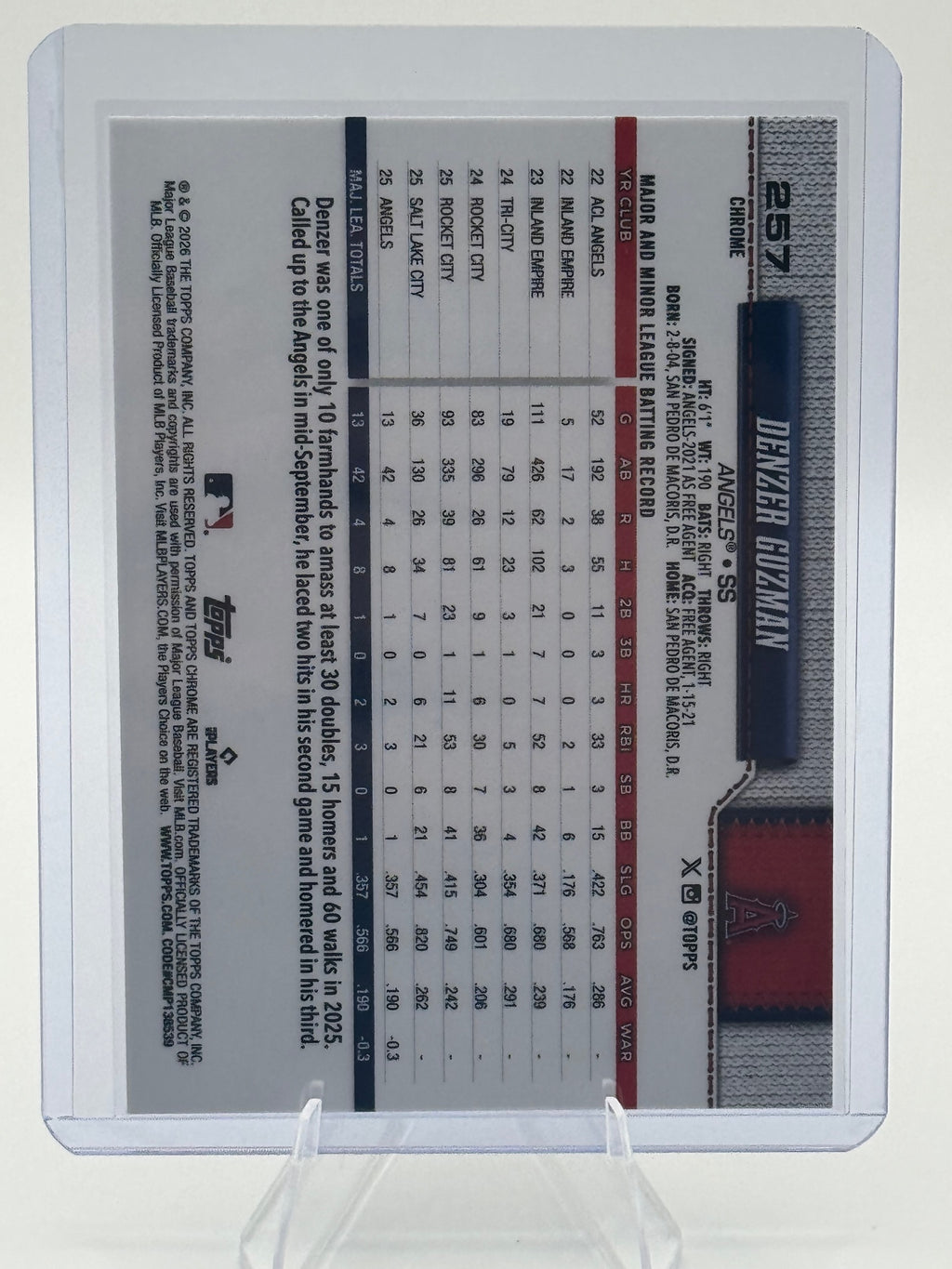 2026 Topps Chrome Denzer Guzman #257 Los Angeles Angels Near Mint or Better