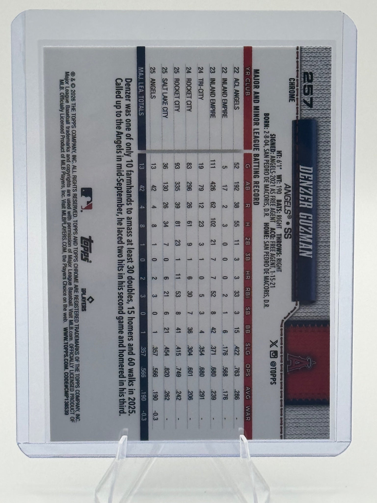 2026 Topps Chrome Denzer Guzman #257 Los Angeles Angels Near Mint or Better