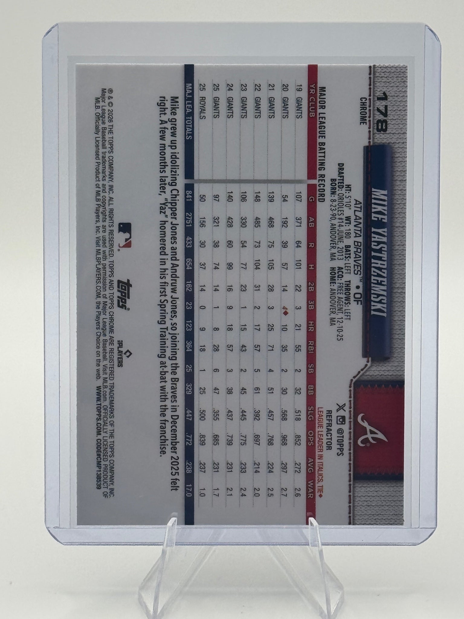 2026 Topps Chrome Mike Yastrzemski #178 Refractors Atlanta Braves Near Mint