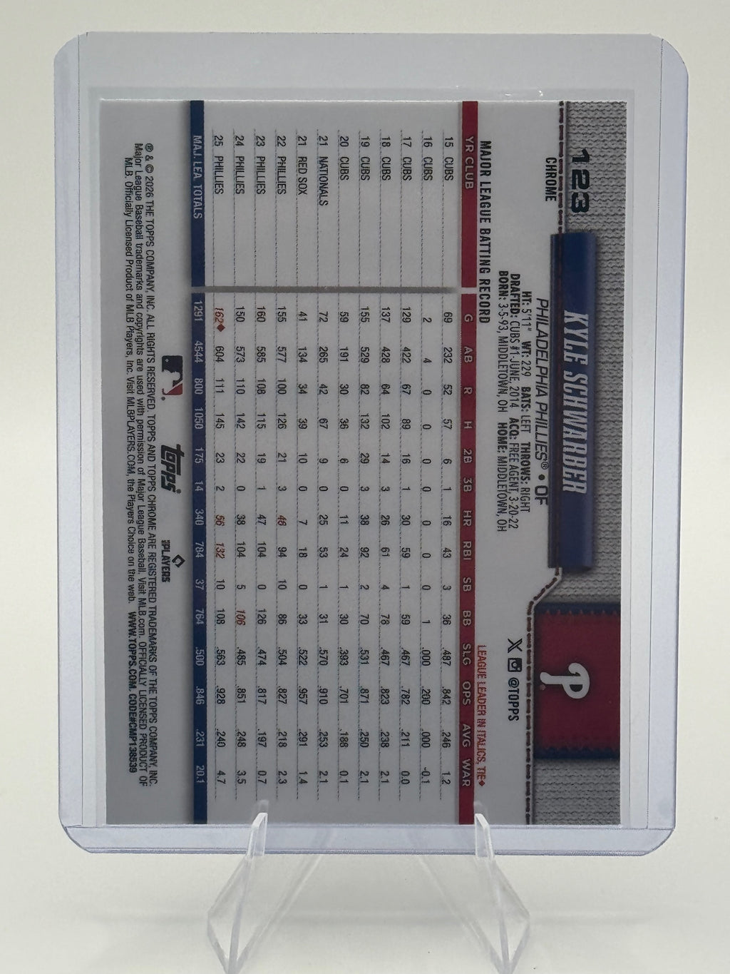 2026 Topps Chrome Kyle Schwarber #123 Philadelphia Phillies Near Mint or Better