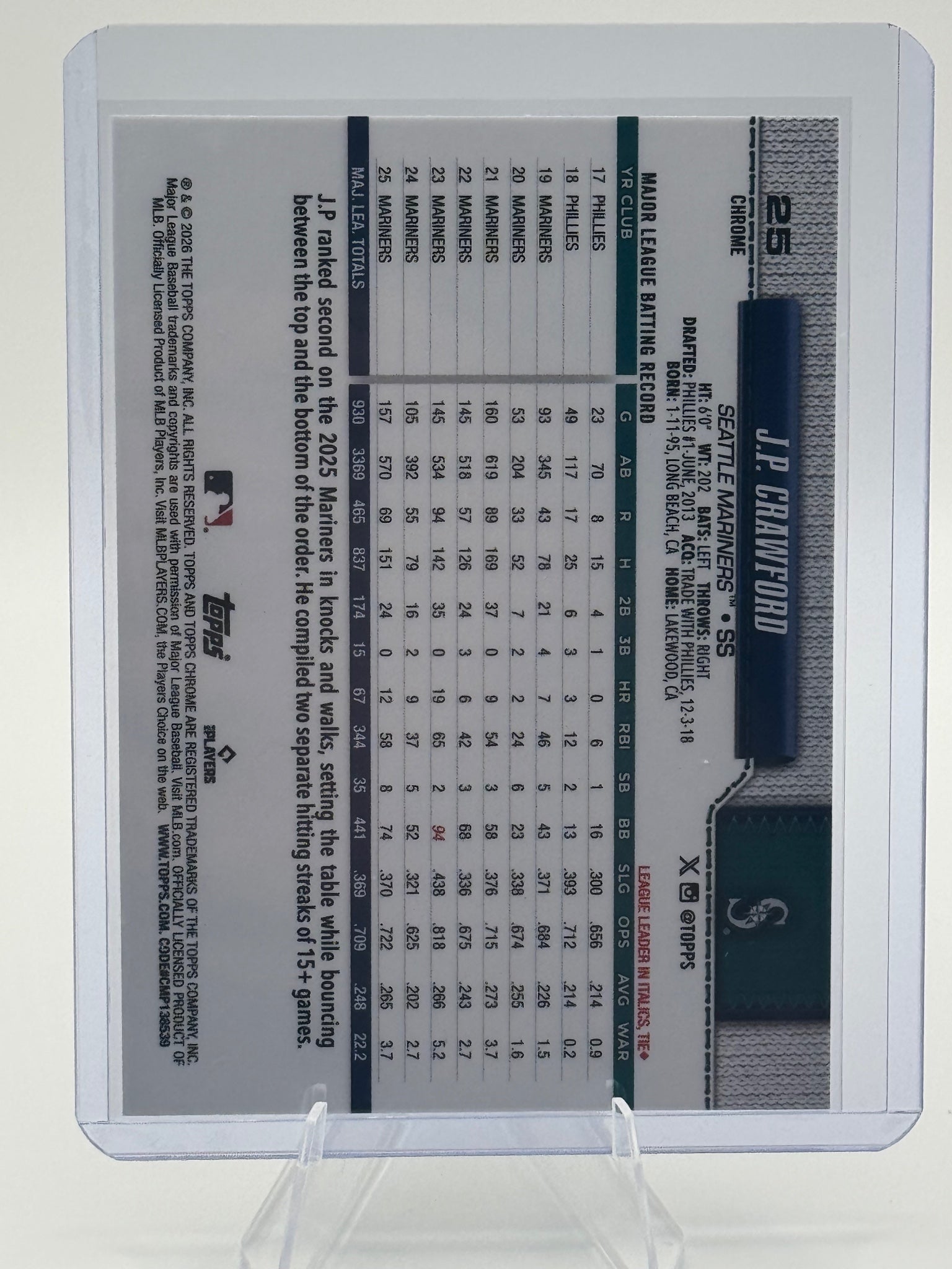 2026 Topps Chrome J.P. Crawford #471 Sandglitter Seattle Mariners Near Mint