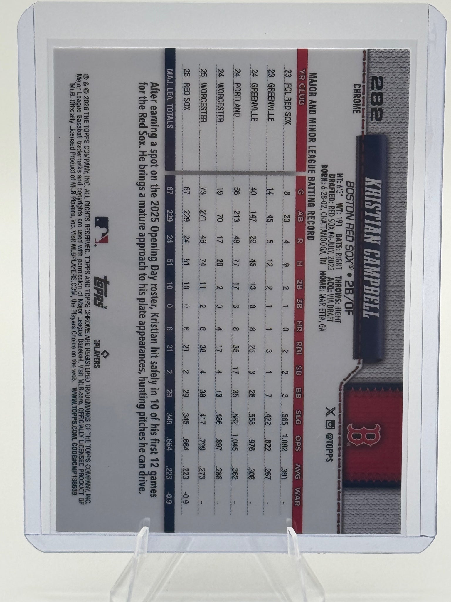 2026 Topps Chrome Kristian Campbell #282 X-Fractors Boston Red Sox Near Mint