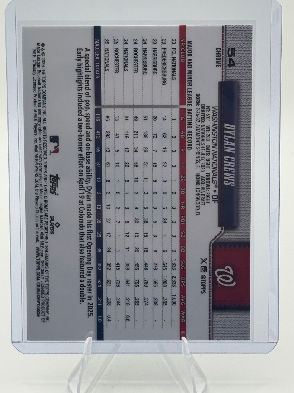 2026 Topps Chrome Dylan Crews #54 X-Fractors Washington Nationals Near Mint