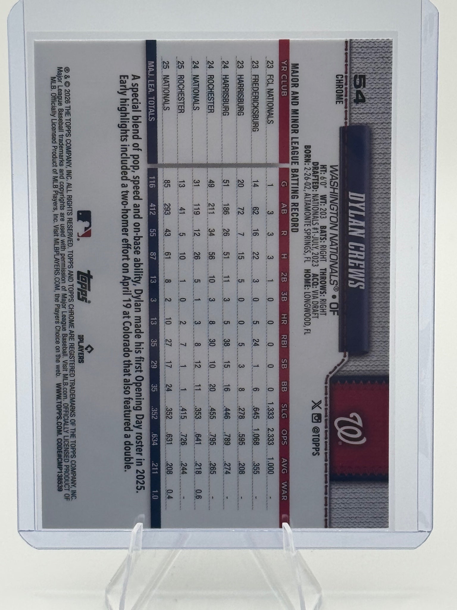 2026 Topps Chrome Dylan Crews #54 X-Fractors Washington Nationals Near Mint