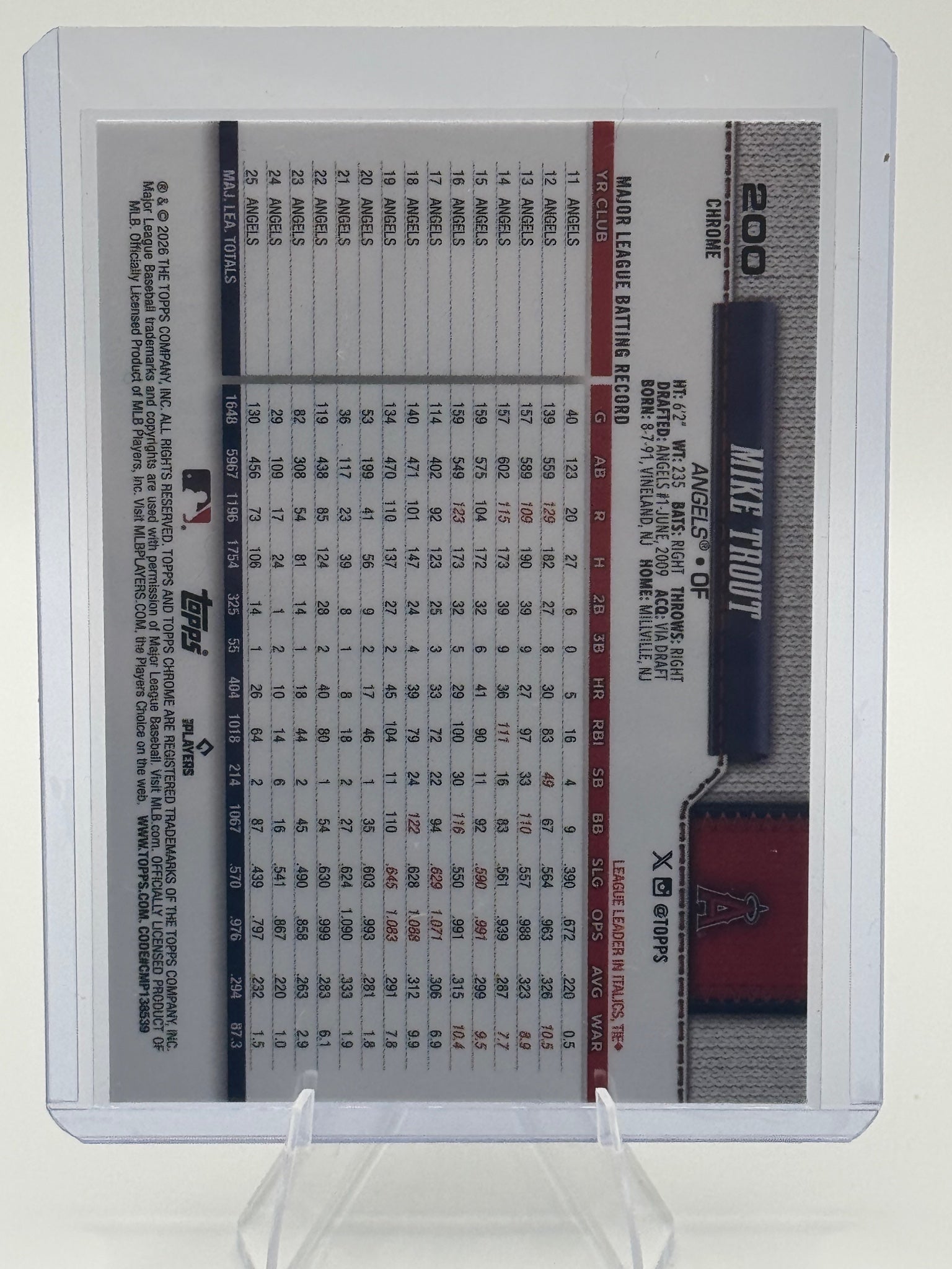2026 Topps Chrome Mike Trout #200 Los Angeles Angels Near Mint or Better