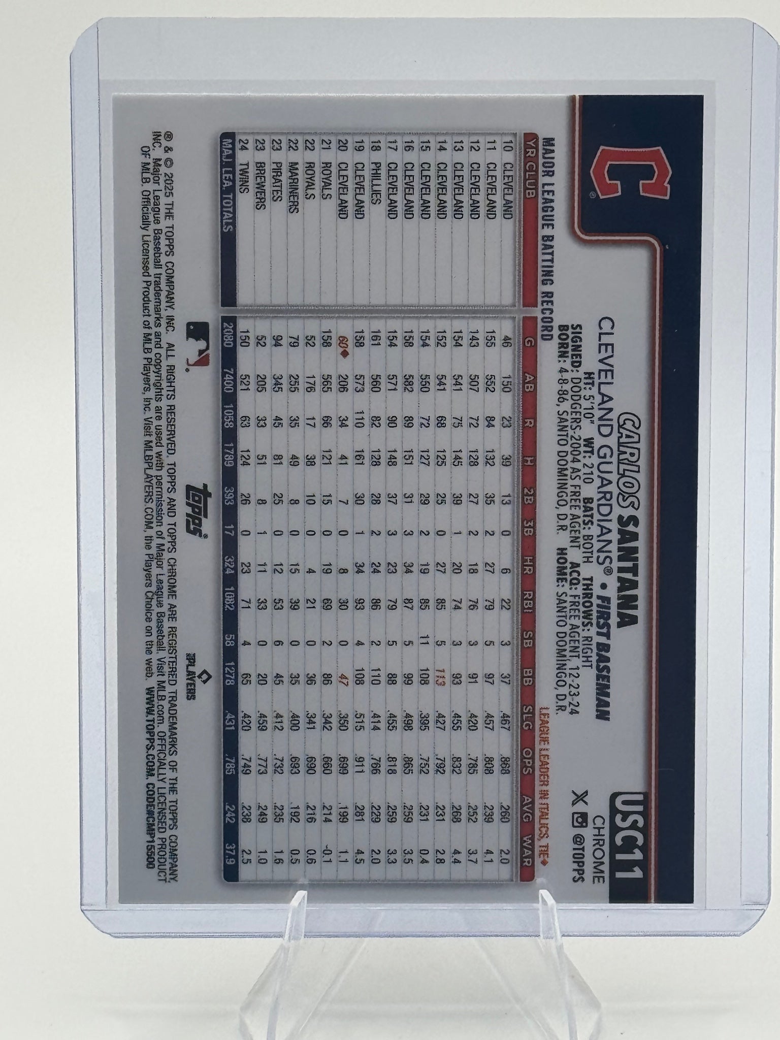 2025 Topps Chrome Update Carlos Santana #USC11 Cleveland Guardians Near Mint