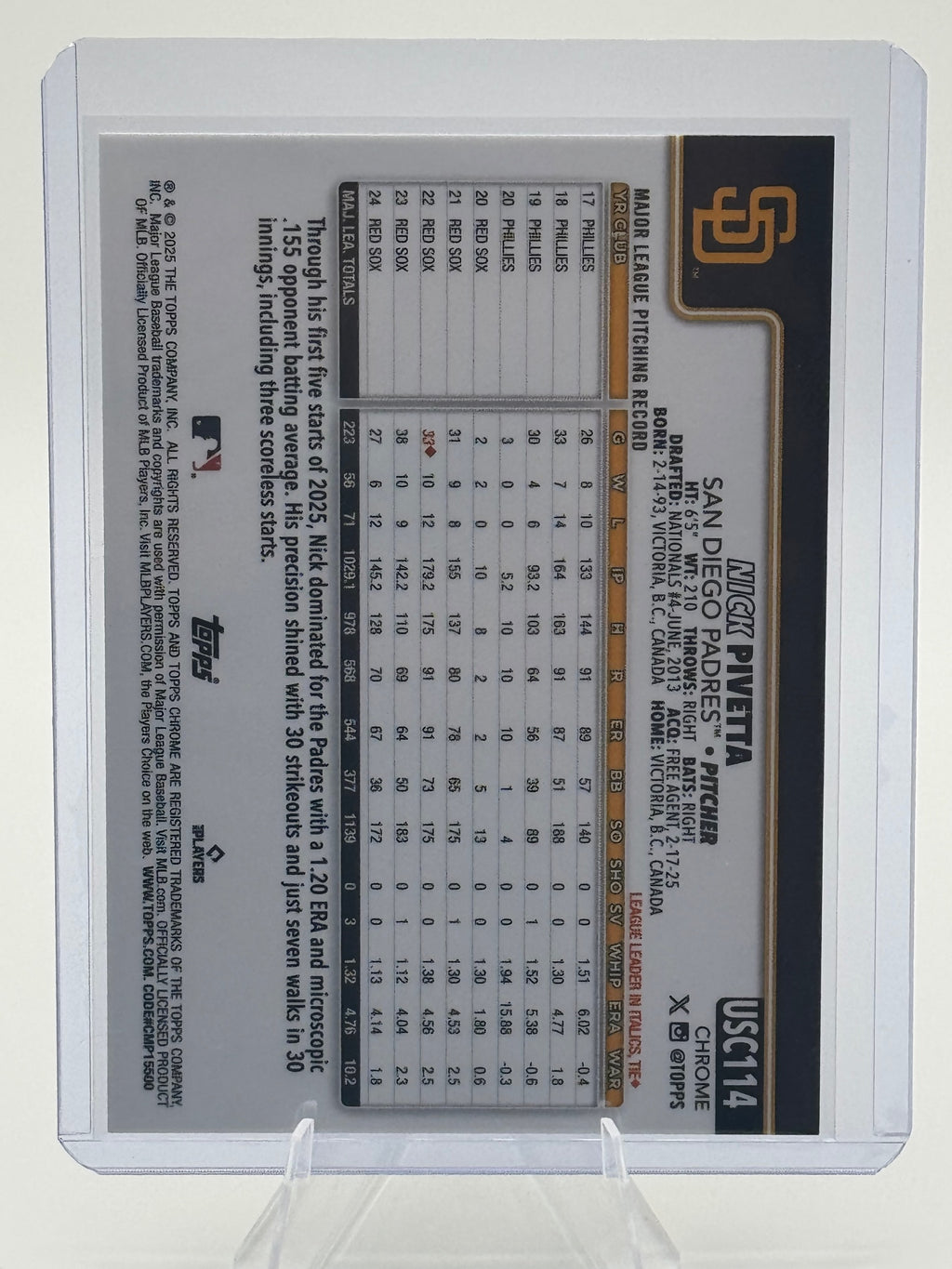 2025 Topps Chrome Update Nick Pivetta #USC114 San Diego Padres Near Mint