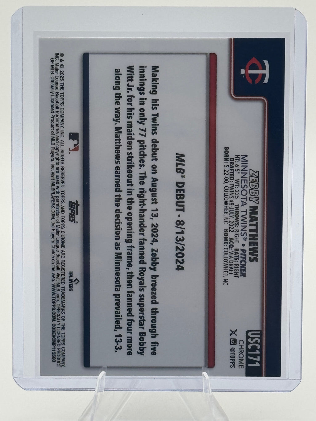 2025 Topps Chrome Update Zebby Matthews #USC171 Minnesota Twins Near Mint
