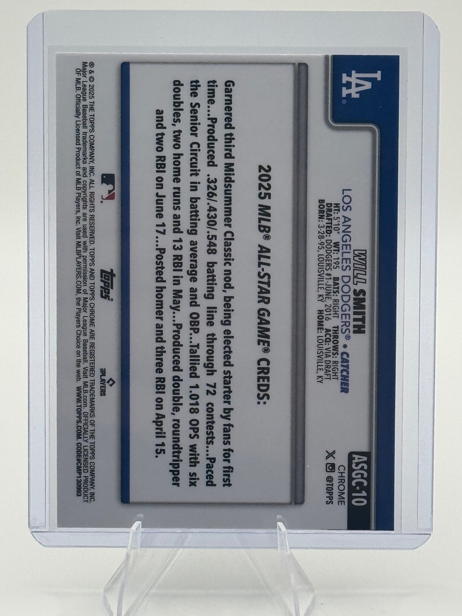 2025 Topps Chrome Update Will Smith #ASGC-10 2025 All-Star Game Dodgers NM