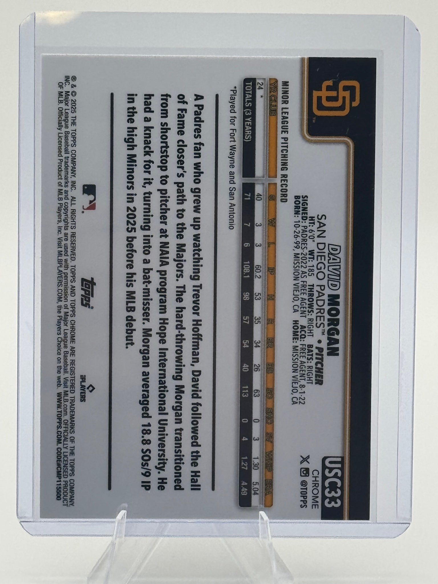 2025 Topps Chrome Update David Morgan #USC33 San Diego Padres NM