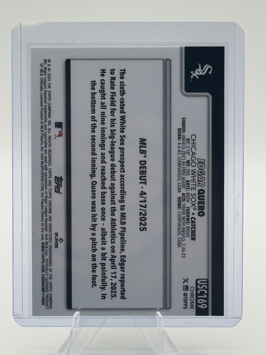 2025 Topps Chrome Update Edgar Quero #USC169 Chicago White Sox Near Mint