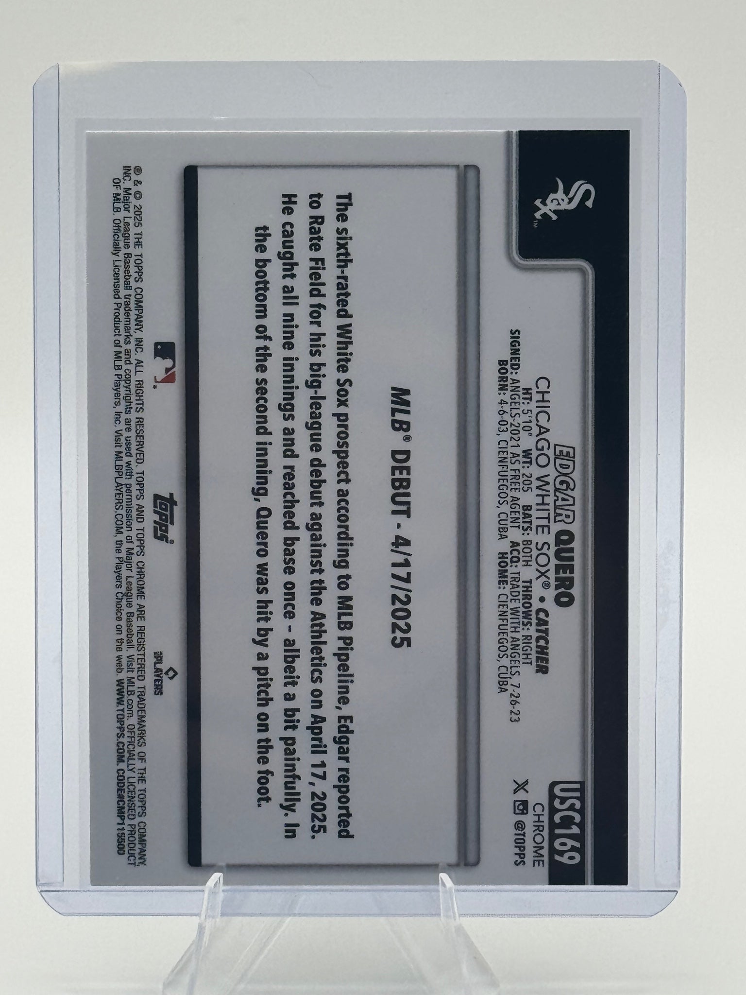 2025 Topps Chrome Update Edgar Quero #USC169 Chicago White Sox Near Mint